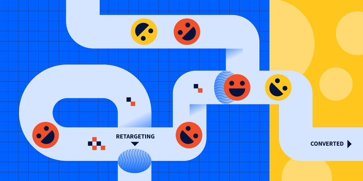 graphic showing the journey down the conversion funnel, including retargeting events