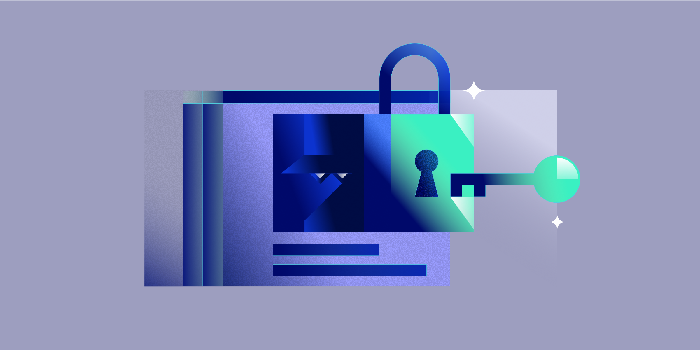 Illustration of a key unlocking a display ad representing ad fraud