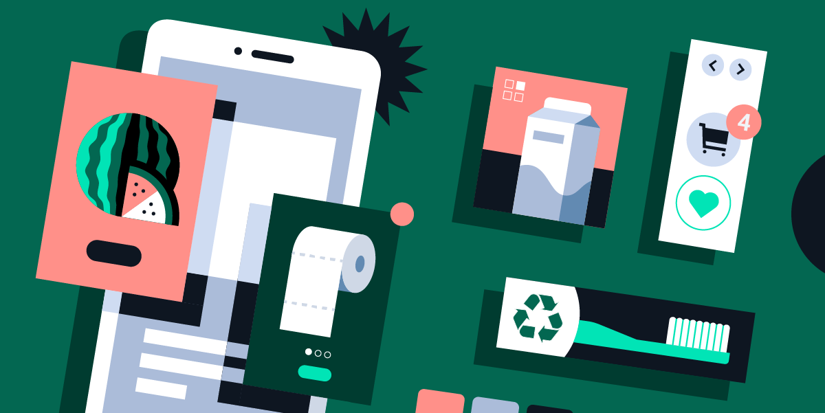 graphic illustrations of ads of cpg products to depict cpg digital marketing