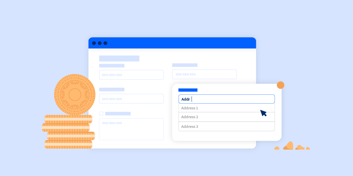graphic showing a stack of cookies and a form on a web page for filling in address